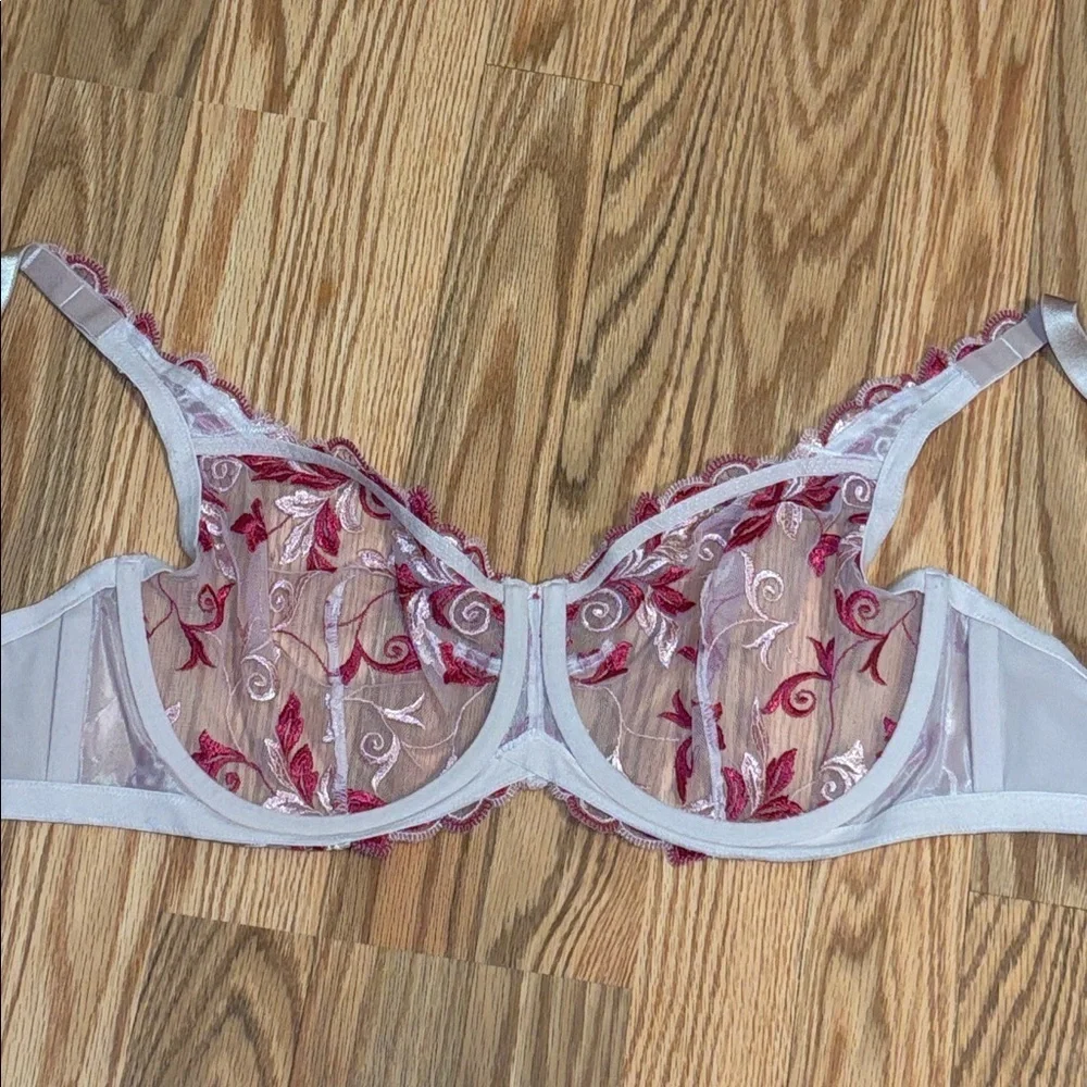 Soma Sheer Lace Underwire Bra,  Floral Embroidered, Pink, 38DD